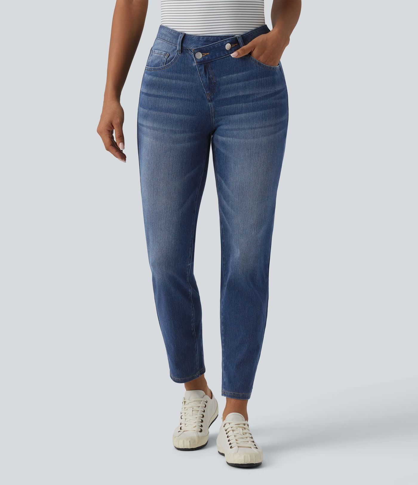 Jean 7/8 Halara Flex™ asymétrique casual taille haute avec poches