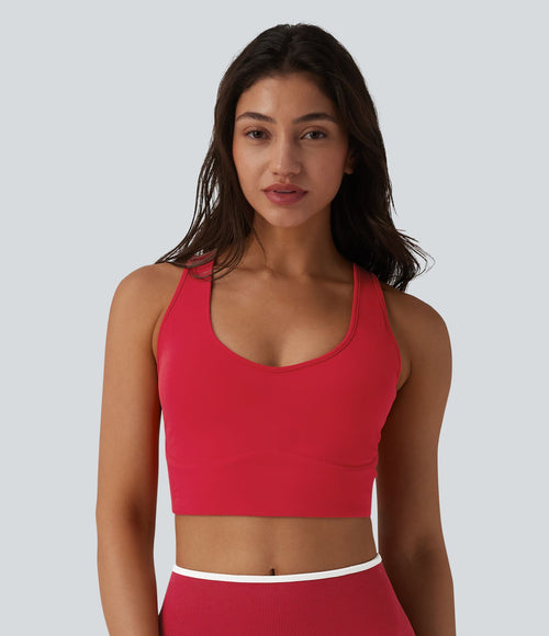 Brassière de sport yoga SoftlyZero™ Plush maintien léger dos nageur col U avec soutien-gorge intégré et poche