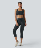 Legging corsaire de yoga taille haute à rayures avec cordon de serrage et poches