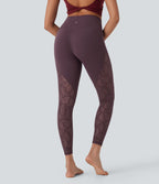 Legging de yoga 7/8 taille haute avec poches latérales, dos croisé et dentelle contrastante Softlyzero™-UPF50+