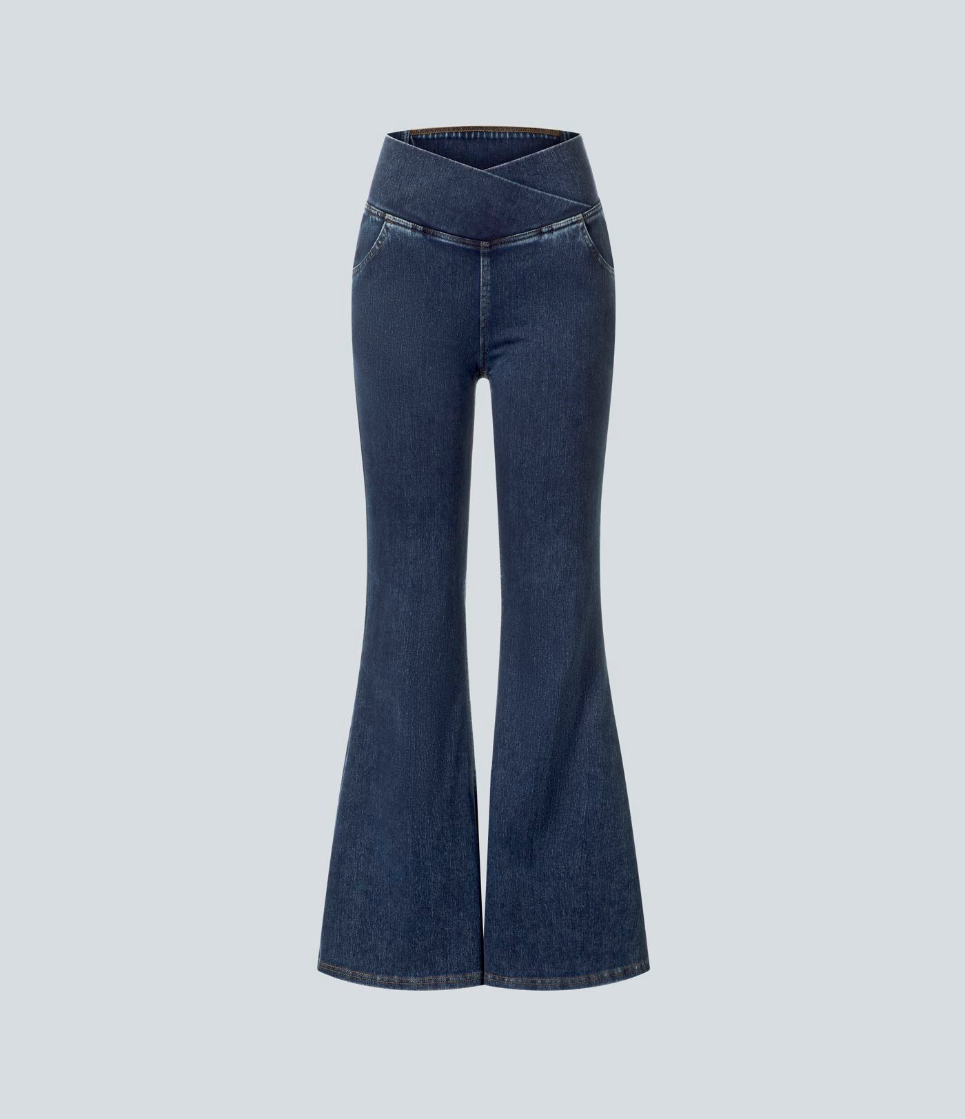 Halara Flex™ - Jean Ultra Evasé Tricot Extensible Lavé Poches Croisées Taille Haute