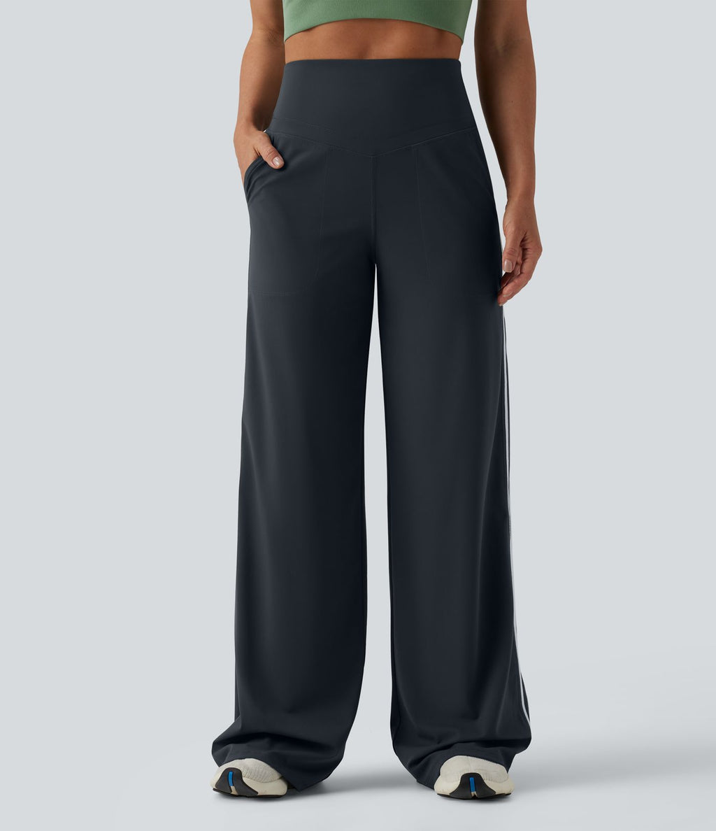 Pantalon ample yoga Halara UltraSculpt™ taille haute gainant à rayures color block avec poches