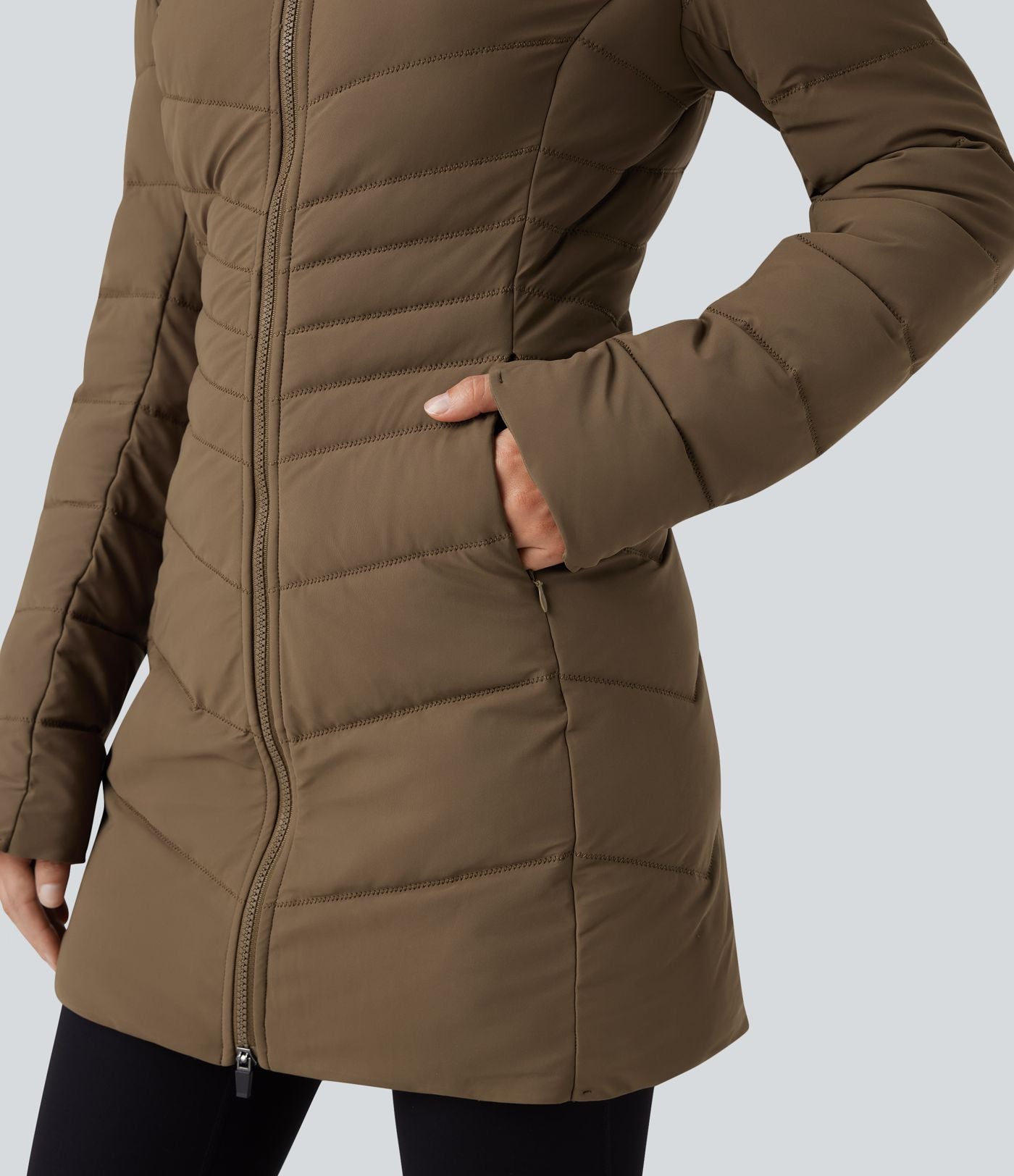 Doudoune longue extensible PuffFlex à capuche avec poches