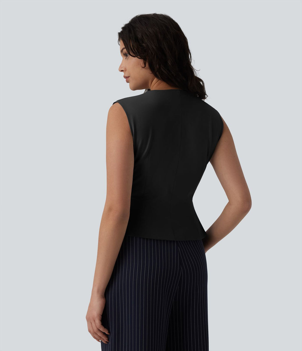 Blouse tailleur col V sans manches