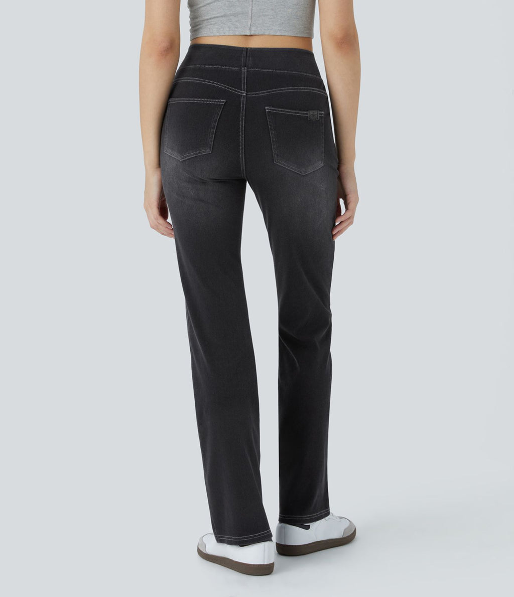 Halara Flex™ Jean bootcut décontracté extensible délavé taille haute à poches multiples