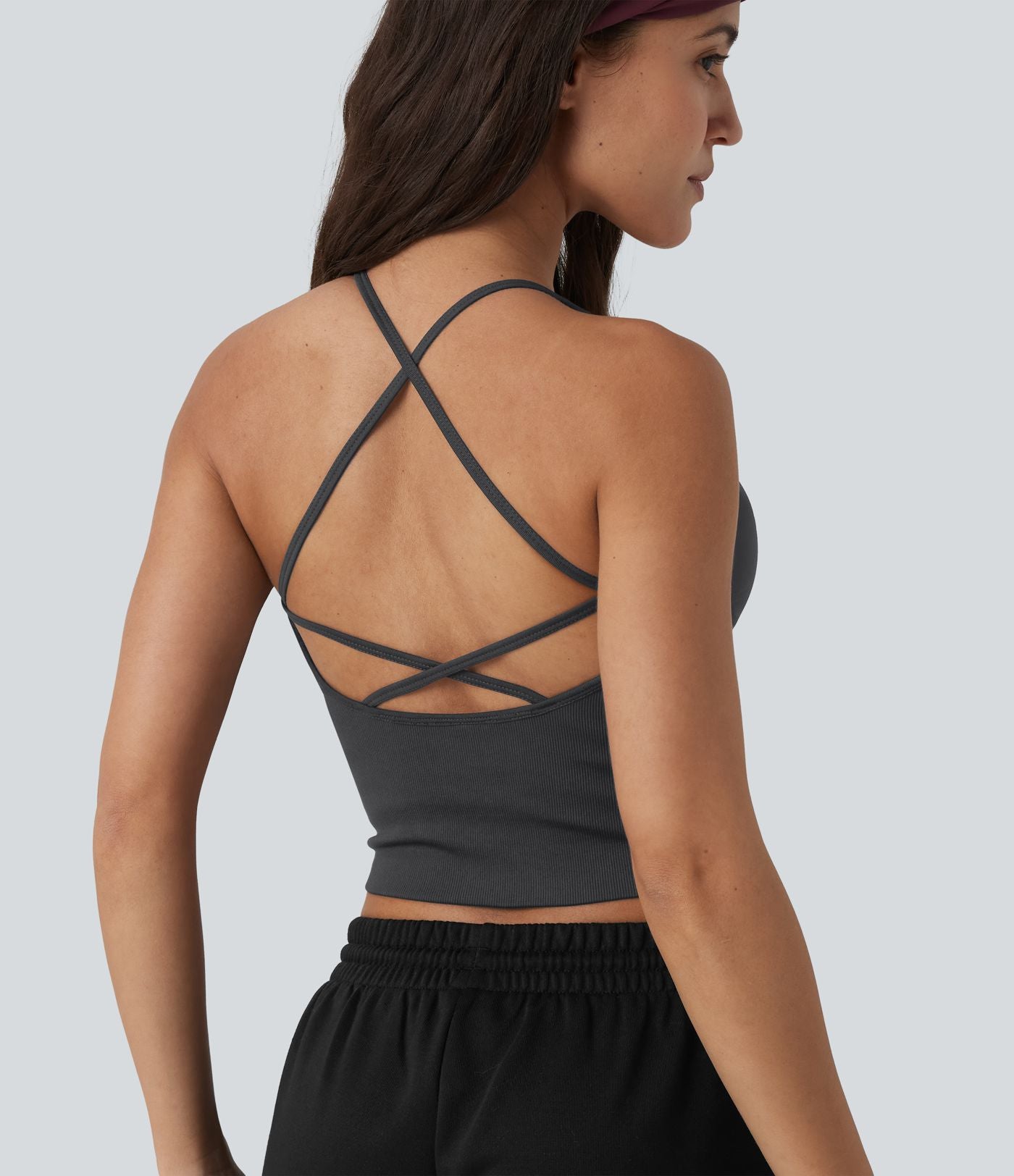 OneForm Seamless Flow Débardeur de yoga crop dos nu croisé décolleté en V profond avec soutien-gorge intégré