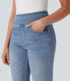 Halara Flex™ Jean évasé casual délavé taille haute gainant avec poches