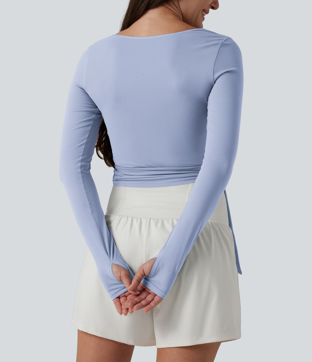 Haut casual SoftlyZero™ cache-cœur à manches longues avec passe-pouces, protection solaire UPF 50+