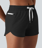 Breezeful™ Short de course taille mi-haute à séchage rapide, cordon de serrage, ourlet arrondi, sous-short intégré et poches