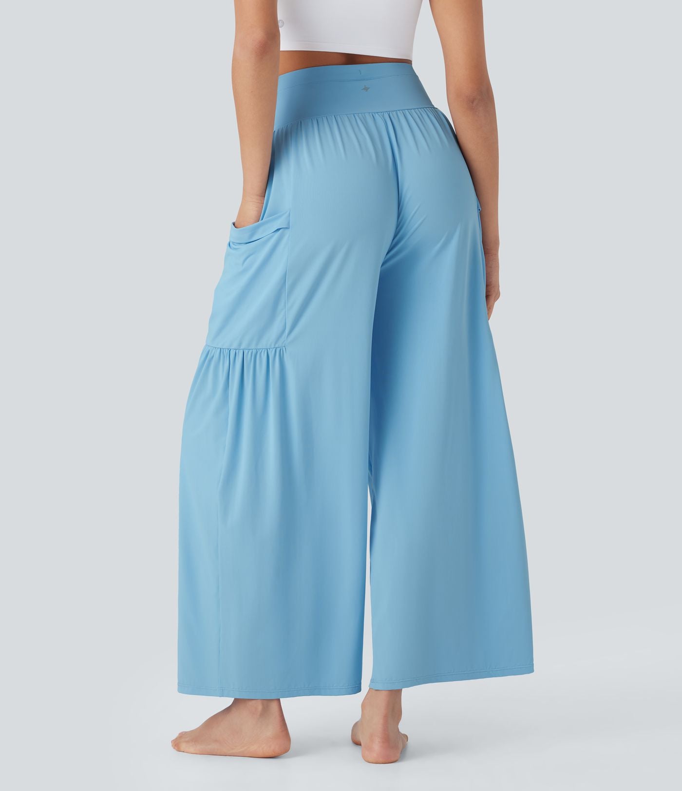 Pantalon de yoga large gainant taille haute avec cordon de serrage et effet frais InstantCool avec poches, protection solaire UPF50+