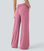 Pantalon large décontracté taille haute avec cordon de serrage et poches latérales