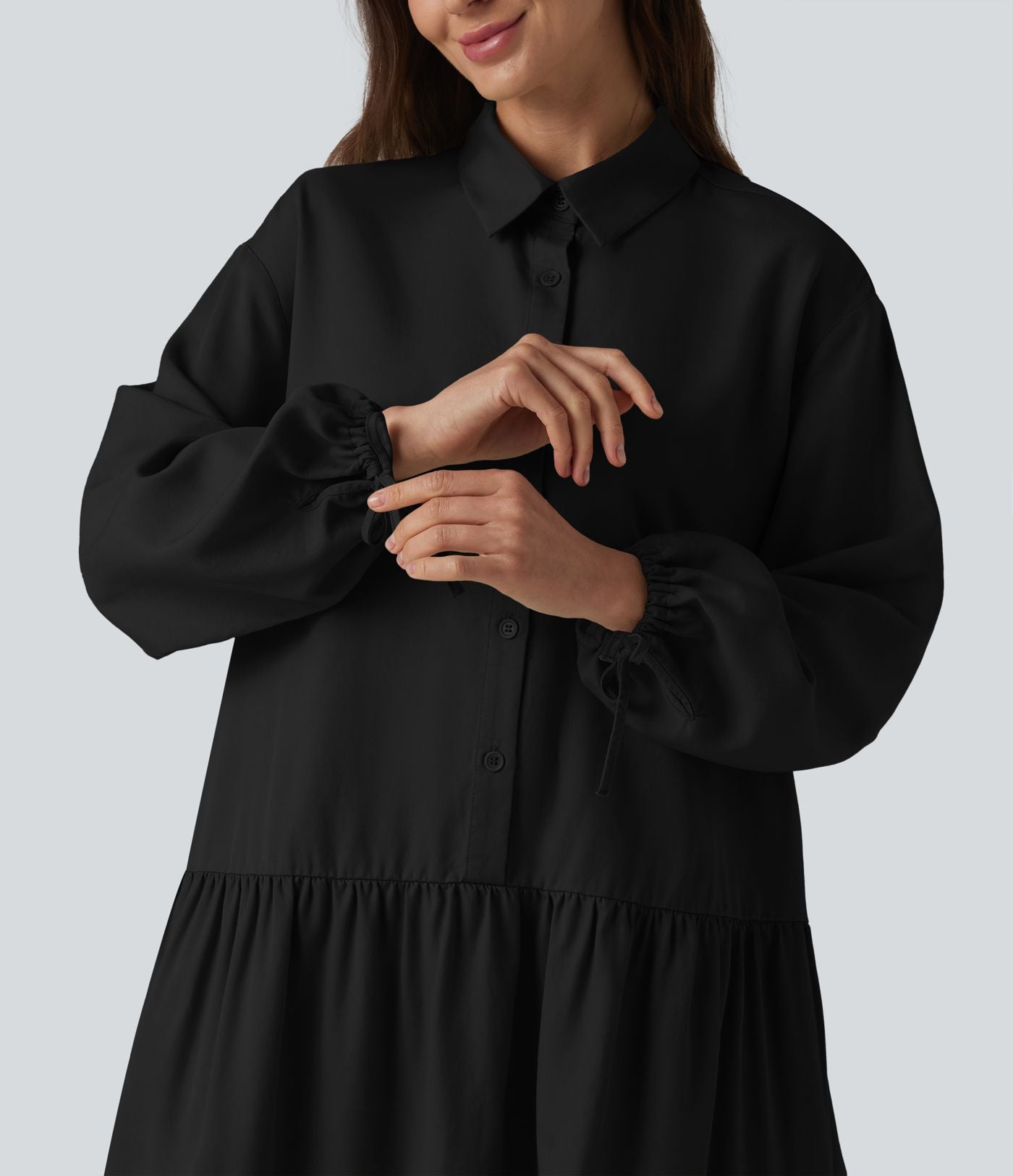 Robe chemise mini à manches longues avec poches