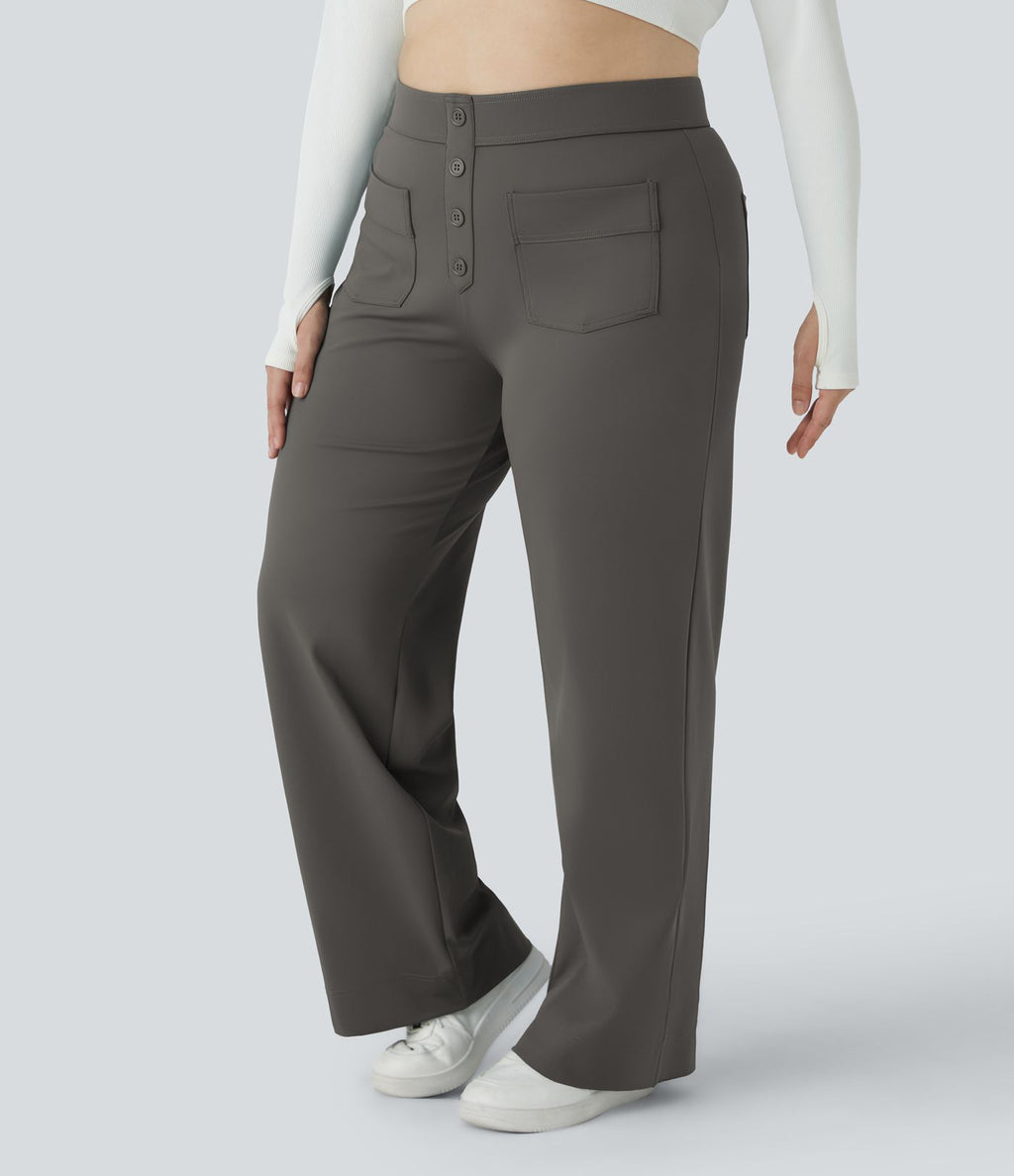 Pantalon coupe droite grande taille taille haute DayStretch avec poches