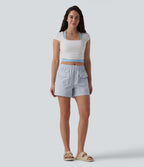 Short casual ample séchage rapide taille mi-haute aspect froissé avec poches à rabat