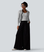 T-shirt tailleur côtelé court col V manches longues