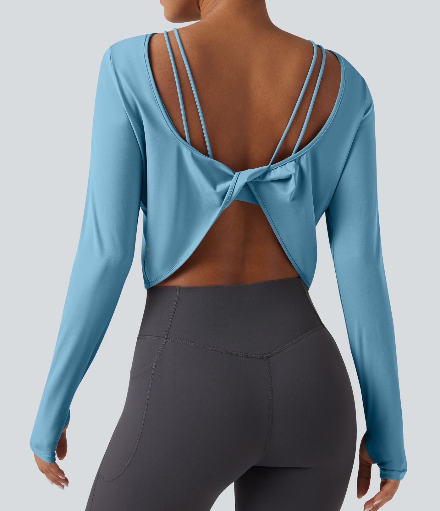 Top de sport yoga SoftlyZero™ QuickDry 2-en-1 dos nu torsadé manches longues avec trous pouces