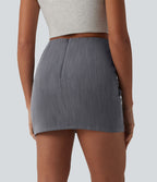 Jupe mini moulante casual 2-en-1 aspect lin taille haute avec fermeture éclair invisible, drapé froncé et ourlet croisé