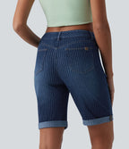 Short skinny casual en jean Halara Flex™ à rayures taille mi-haute avec ourlet retroussé et poches