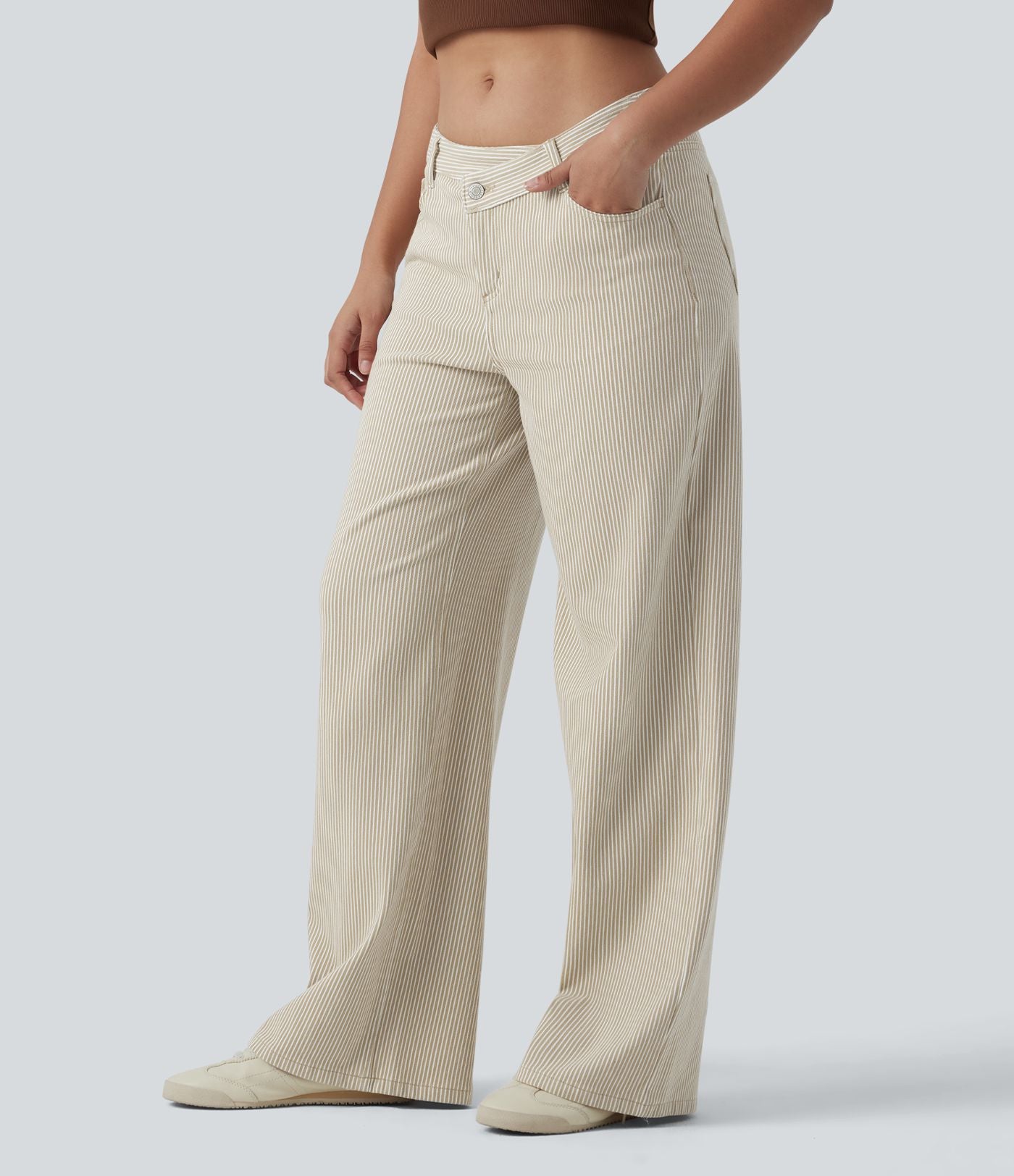 Jean ample Halara Flex™ asymétrique casual à rayures taille mi-haute avec poches