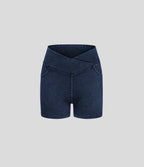 Halara Flex™  Shorts 7,5cm Denim Casual Taille Haute Poches Latérales Croisées en Maille Extensible