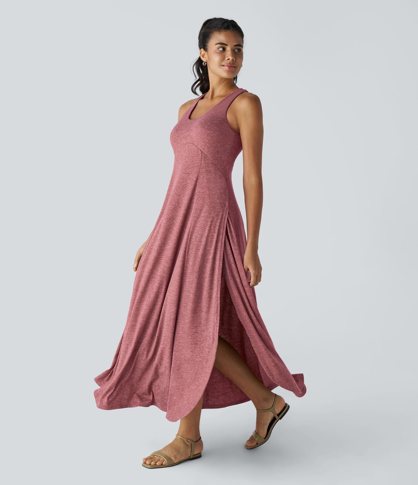 Robe Casual Débardeur Longue Fluide Fendue Dos Nu à Col en U