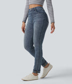 Halara Flex™ Jean slim casual taille haute à ourlet retroussé avec poches