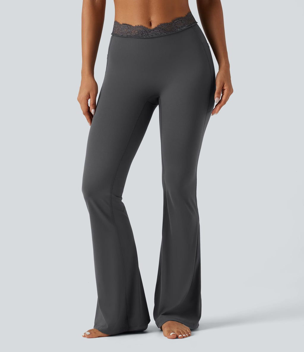 Halara UltraSculpt™ Legging évasé de yoga taille haute en V avec dentelle contrastée et poches