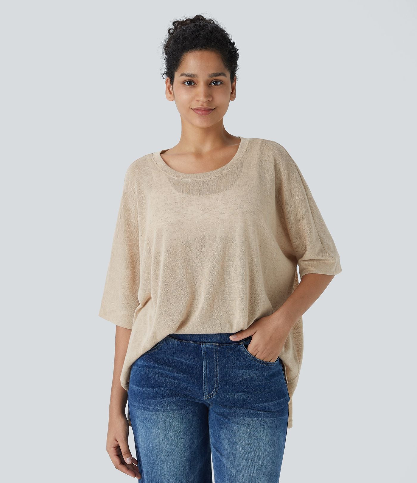 Top Casual Oversize Asymétrique Ourlet Fendu Transparent