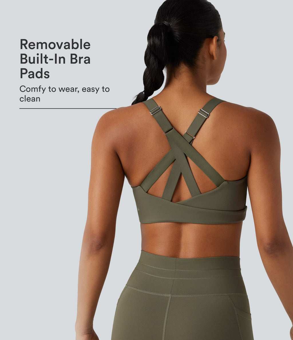 Brassière de sport à maintien moyen avec dos croisé, boucle réglable et brassière intégrée en mesh respirant, effet frais InstantCool, séchage rapide, protection solaire UPF50+