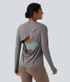 Haut de sport yoga dos nu manches longues avec trous pouces