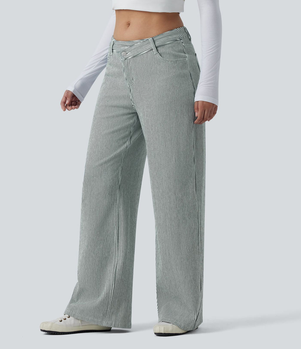 Jean ample Halara Flex™ asymétrique casual à rayures taille mi-haute avec poches