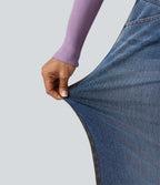 Jean barrel casual Halara Flex™ taille mi-haute color block avec poches