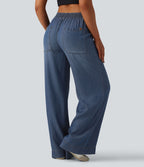 Jean large décontracté taille mi-haute en lyocell drapé avec poches