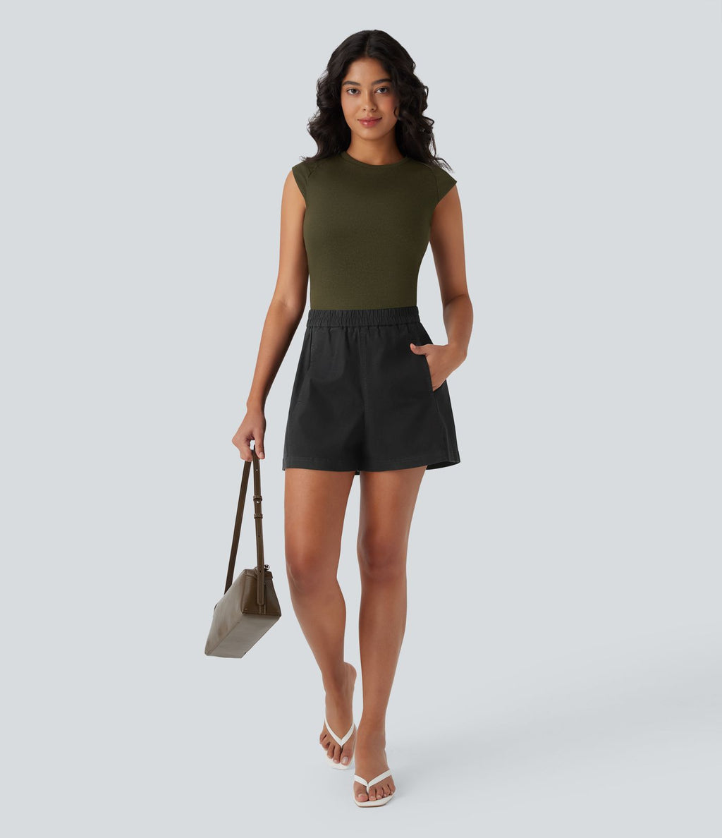 Short en coton délavé taille haute avec poches latérales