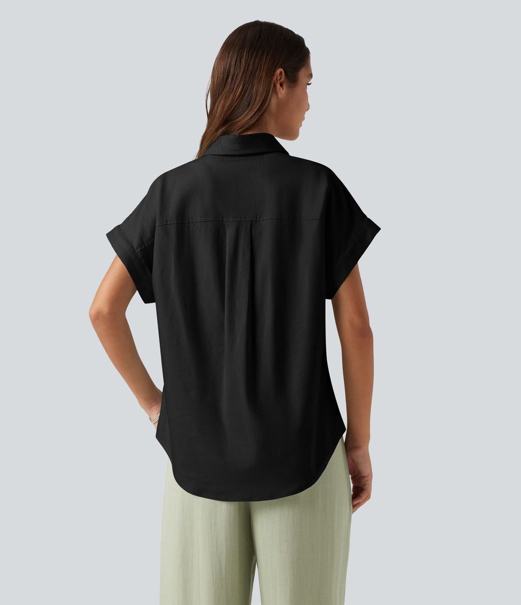 Chemise décontractée manches courtes en coton et lin avec poche