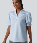 Chemise casual à rayures manches courtes bouffantes