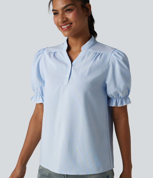 Chemise casual à rayures manches courtes bouffantes