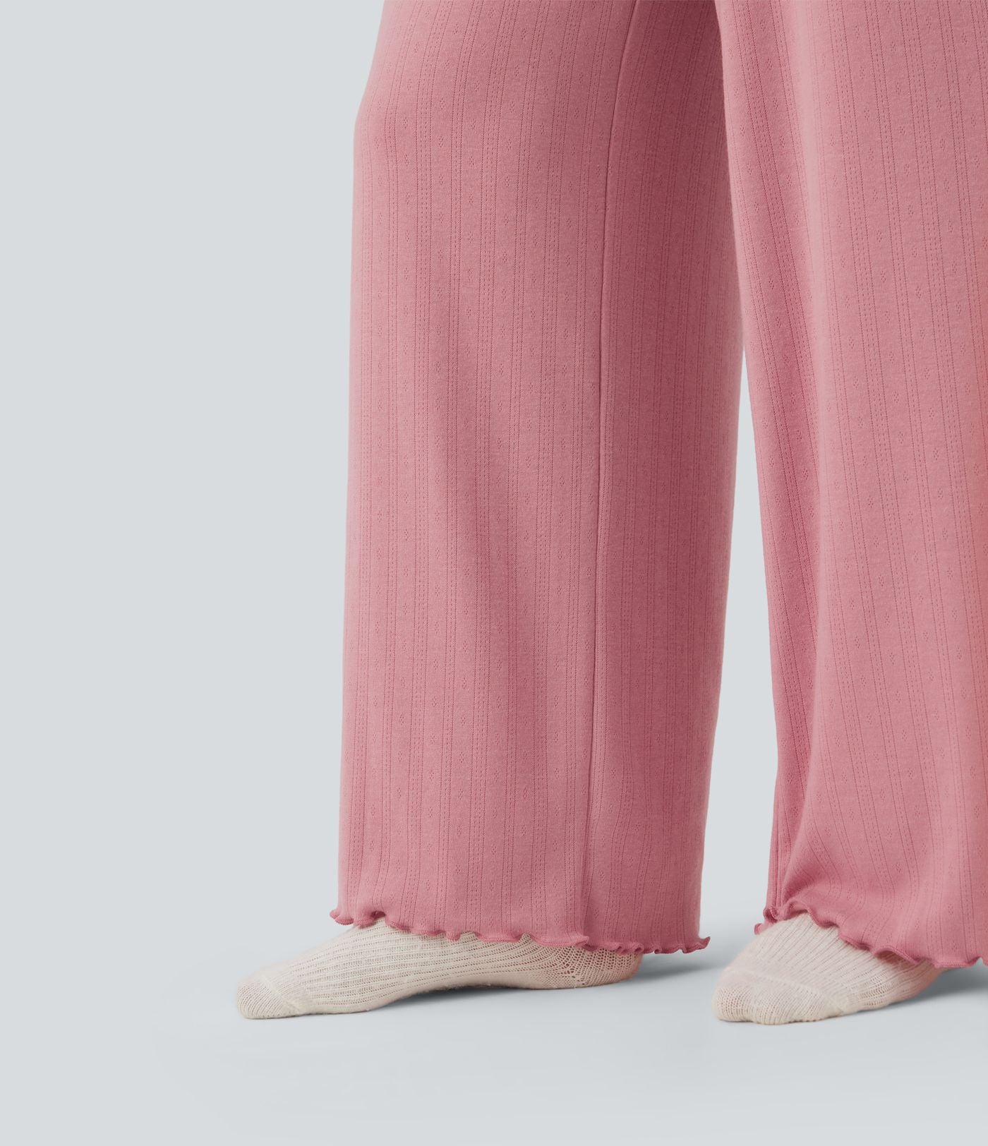 Pantalon détente taille haute coupe droite finitions plissées pointelle avec cordon de serrage