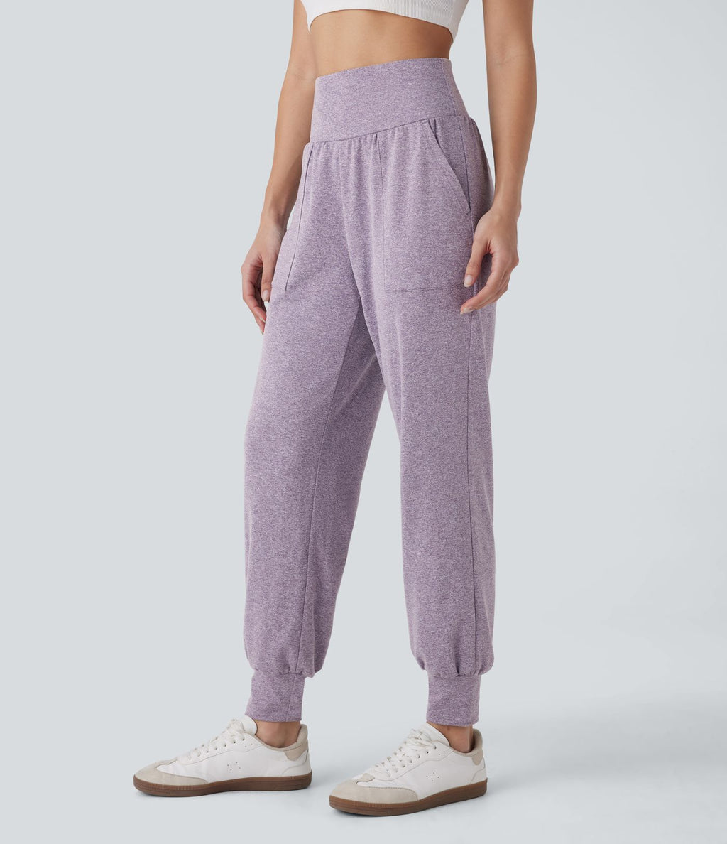 Pantalon jogging décontracté taille haute avec poches latérales