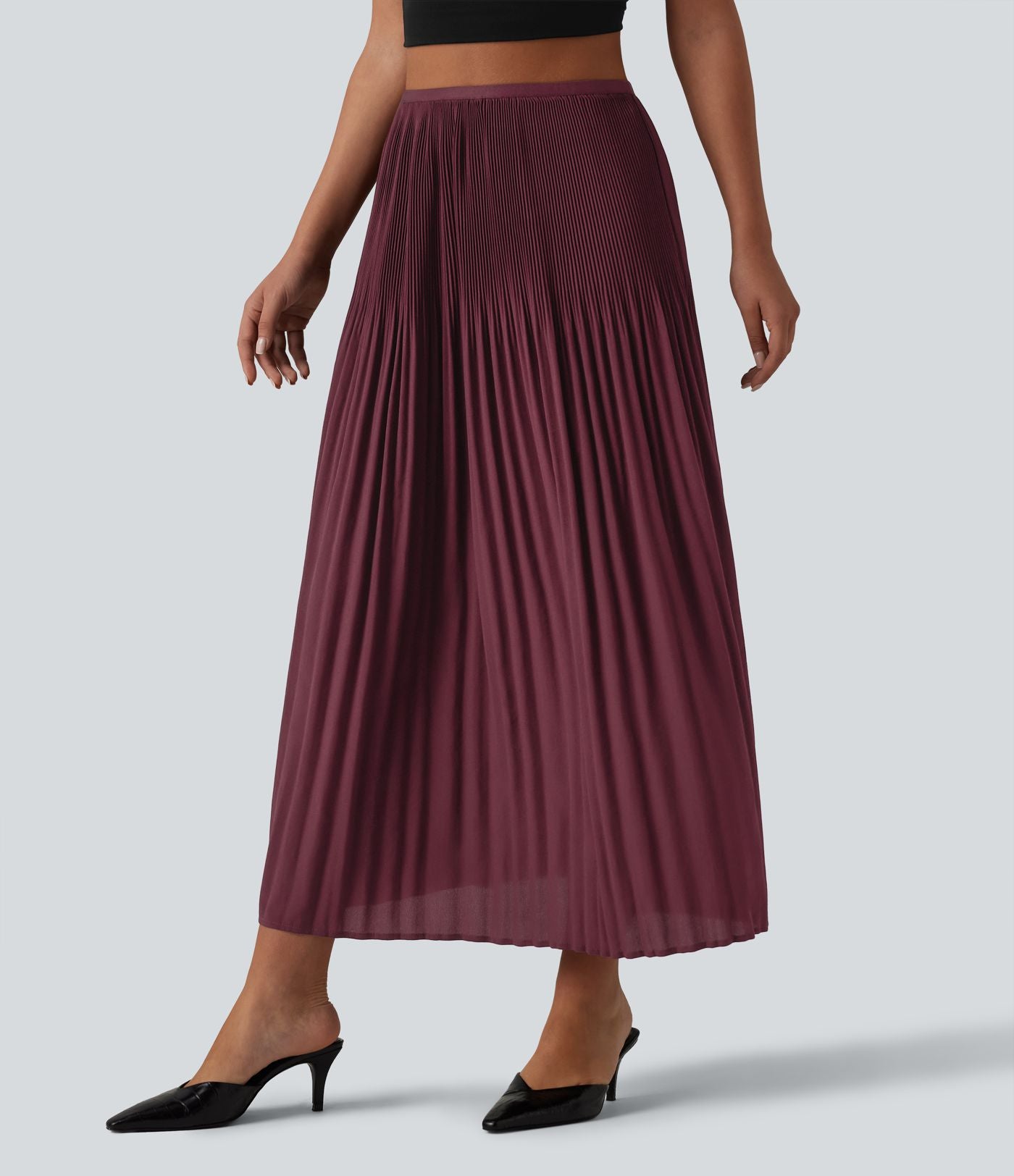 Jupe midi casual plissée taille haute