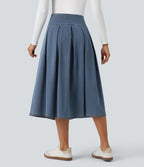 Jupe mi-longue décontractée plissée gainante taille haute effet denim avec poches Halara Flex™