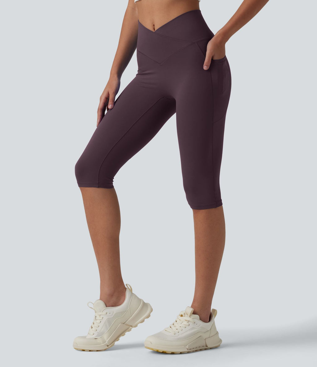Legging de yoga corsaire SoftlyZero™ taille haute croisé avec poches - UPF50+
