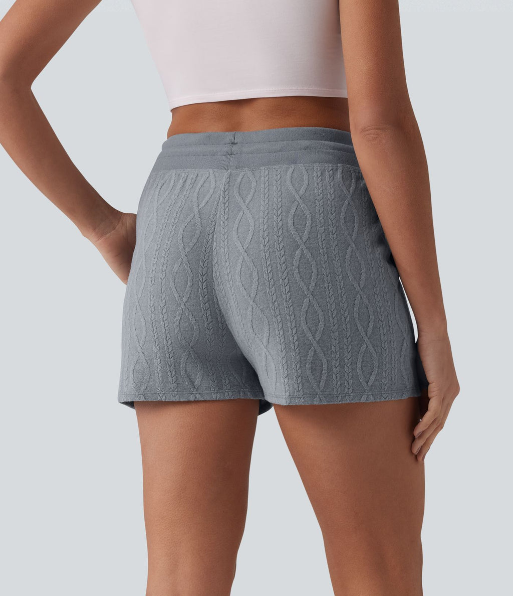 Short casual 7,5 cm en maille torsadée taille mi-haute, cordon de serrage et poches