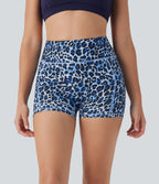 Short cycliste yoga 3'' taille haute imprimé léopard avec poches