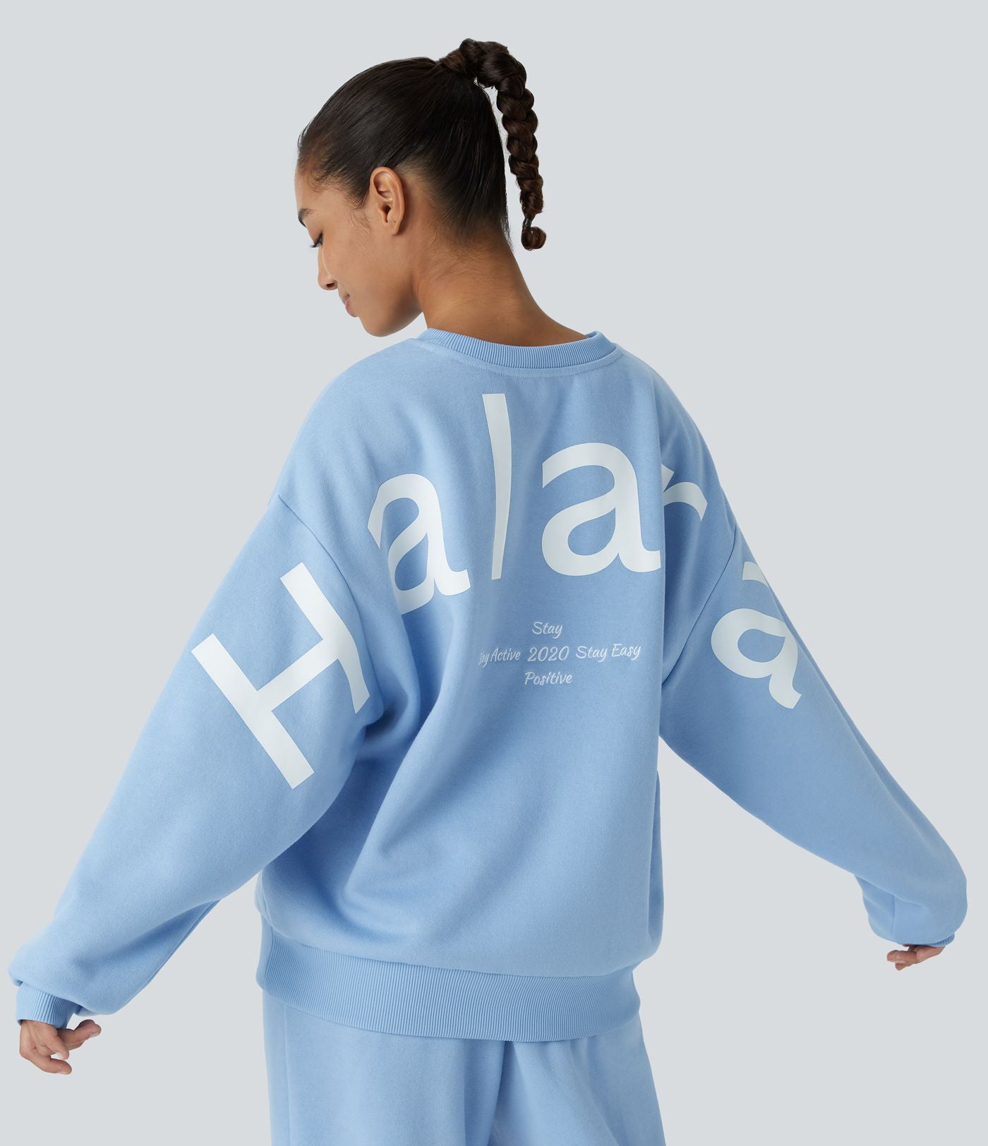 Sweat-shirt décontracté Halara oversize en polaire avec lettrage brodé et bords côtelés contrastés