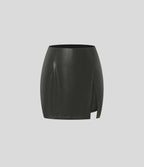 Softlyzero™ Jupe Soirée Mini à Effet Cuir Taille Haute Ourlet Fendu 2-en-1 Poche Côté Imprimé Métallisé Élastique Moulante