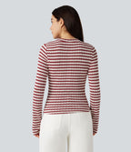 T-shirt rayé col Henley manches longues avec trous pouces