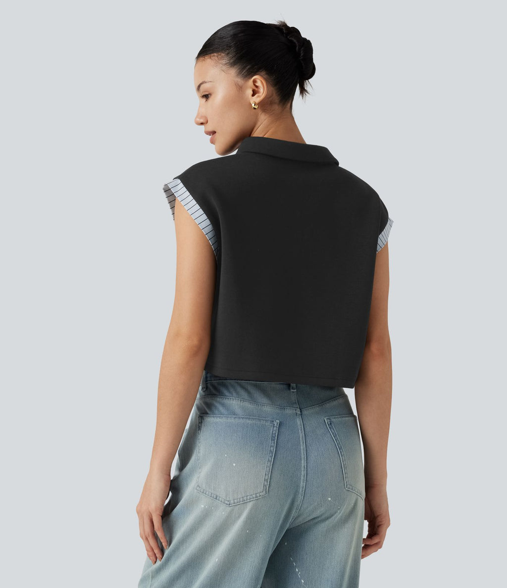 T-shirt casual color block à manches courtes et épaules tombantes