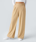 Pantalon Tailleur Large Fluide Halara Flex™ Gaufré Taille Haute Poches Latérales