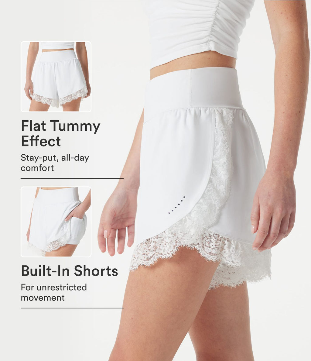 Short de running 2-en-1 SoftlyZero™ Airy taille haute gainant 7,5 cm à effet frais InstantCool avec ourlet en dentelle et poches, protection solaire UPF50+